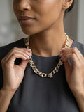 Gold Curb Chain Necklace – 18K Gold Plated Rhinestone Cuban Link Statement Necklace for Women