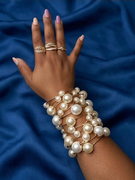 Chunky Gold Ball Bracelet Set – 18K Gold Plated Stretch Bangle Stack Set of 3 for Women