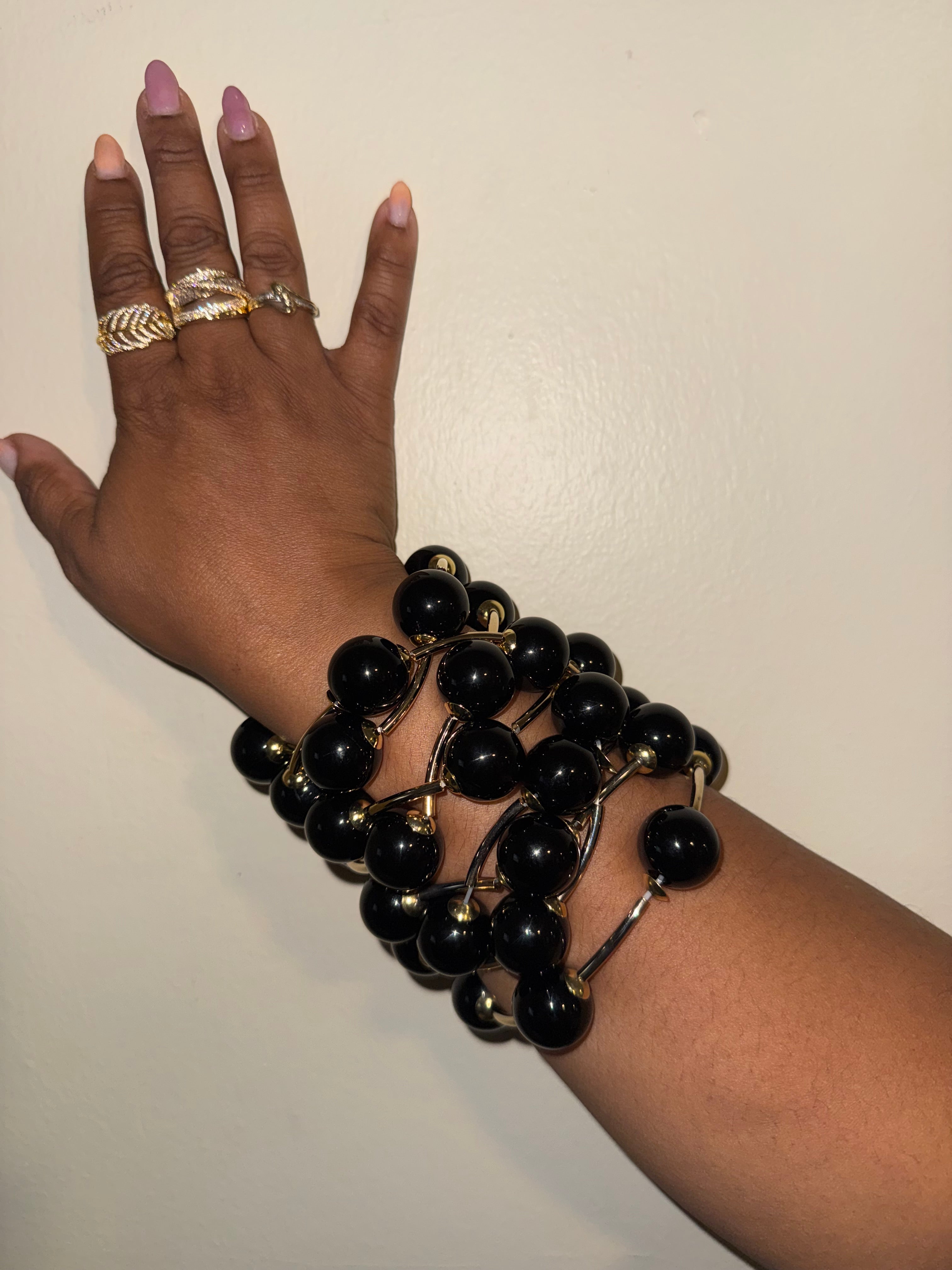 Chunky Gold Ball Bracelet Set – 18K Gold Plated Stretch Bangle Stack Set of 3 for Women
