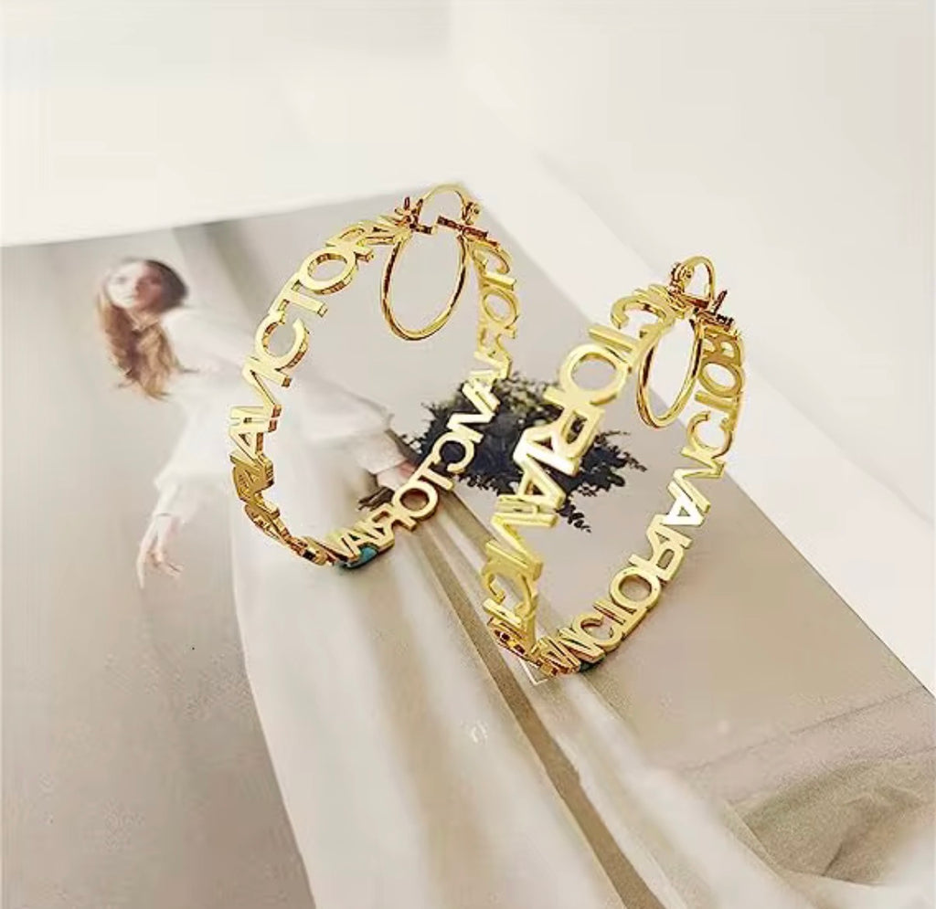 Custom Name Hoop Earrings – Waterproof 18K Gold & Silver Personalized Nameplate Hoops