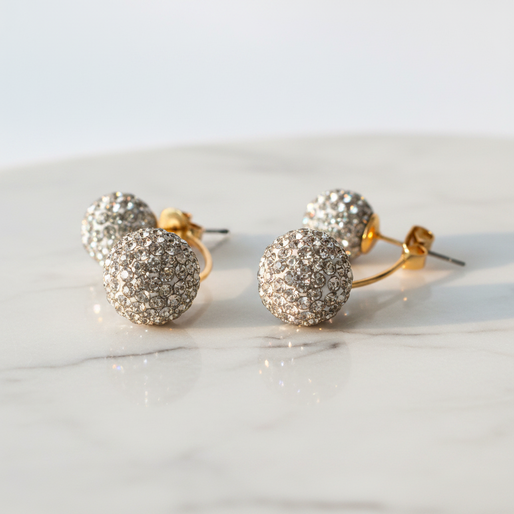 Crystal Ball Drop Earrings – Gold Pavé Crystal Sphere Statement Earrings for Women