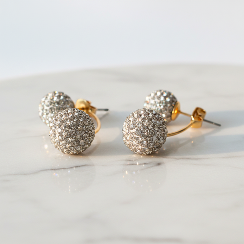 Crystal Ball Drop Earrings – Gold Pavé Crystal Sphere Statement Earrings for Women